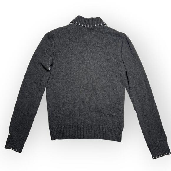 St John Sport Marie Gray Wool Jacket SIZE S Full Zip Studded Metallize Cardigan - Picture 2 of 12